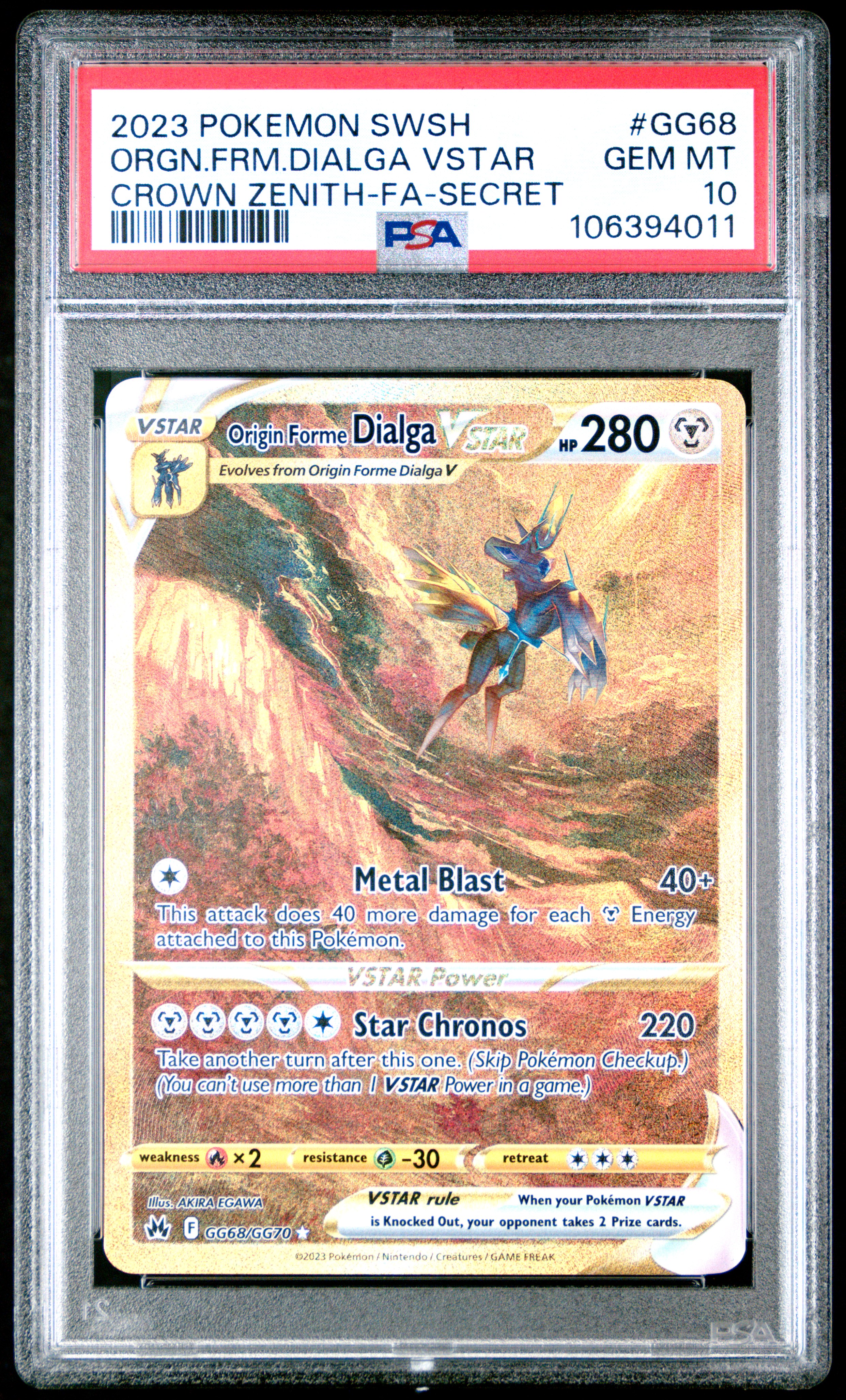 2023 Pokemon Sword And Shield Crown Zenith Orgn.frm.dialga Vstar #Gg68 (Crown Zenith-Fa-Secret) Gem Mt 10 front