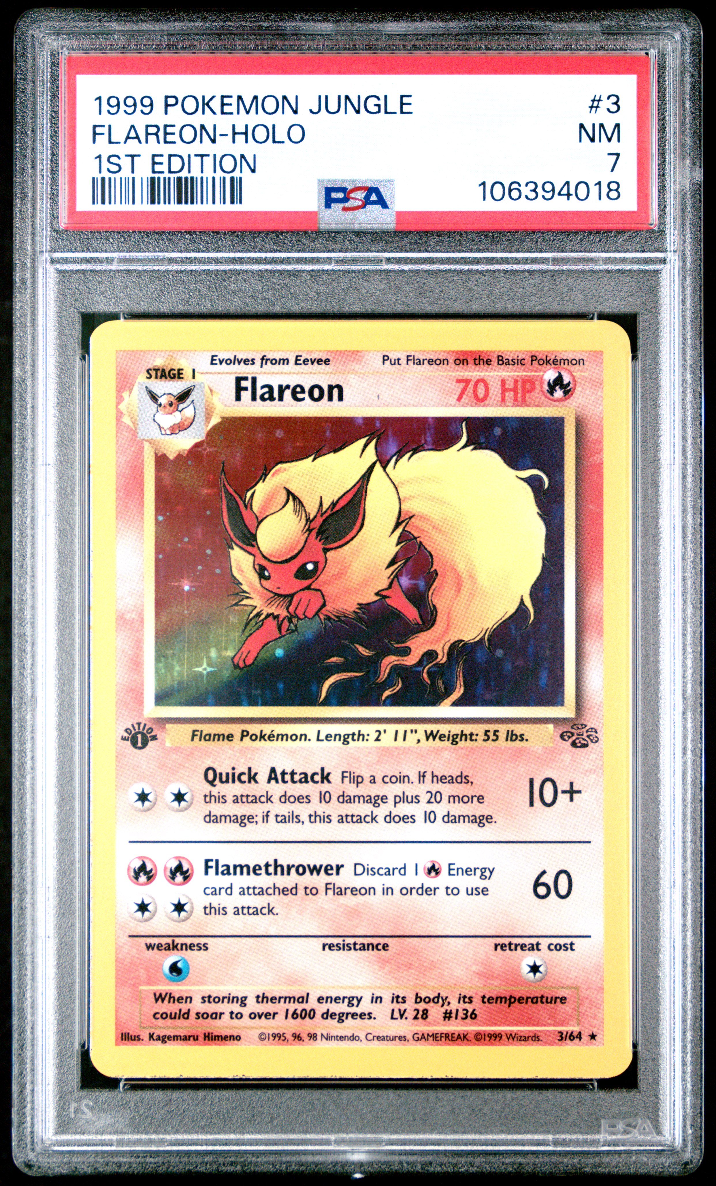 1999 Pokemon Jungle Flareon-Holo #3 (1St Edition) Nm 7 front