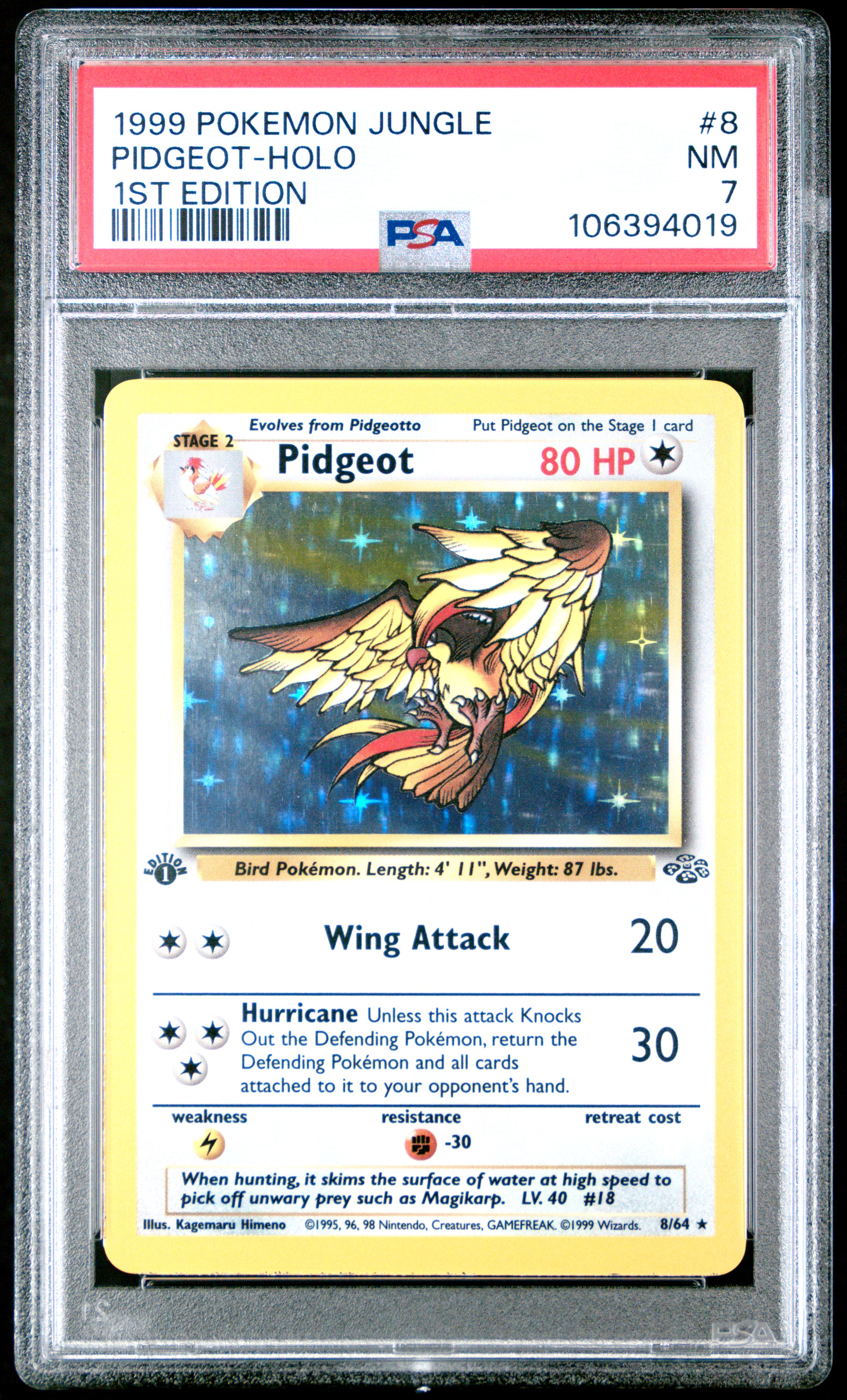 1999 Pokemon Jungle Pidgeot-Holo #8 (1St Edition) Nm 7 front
