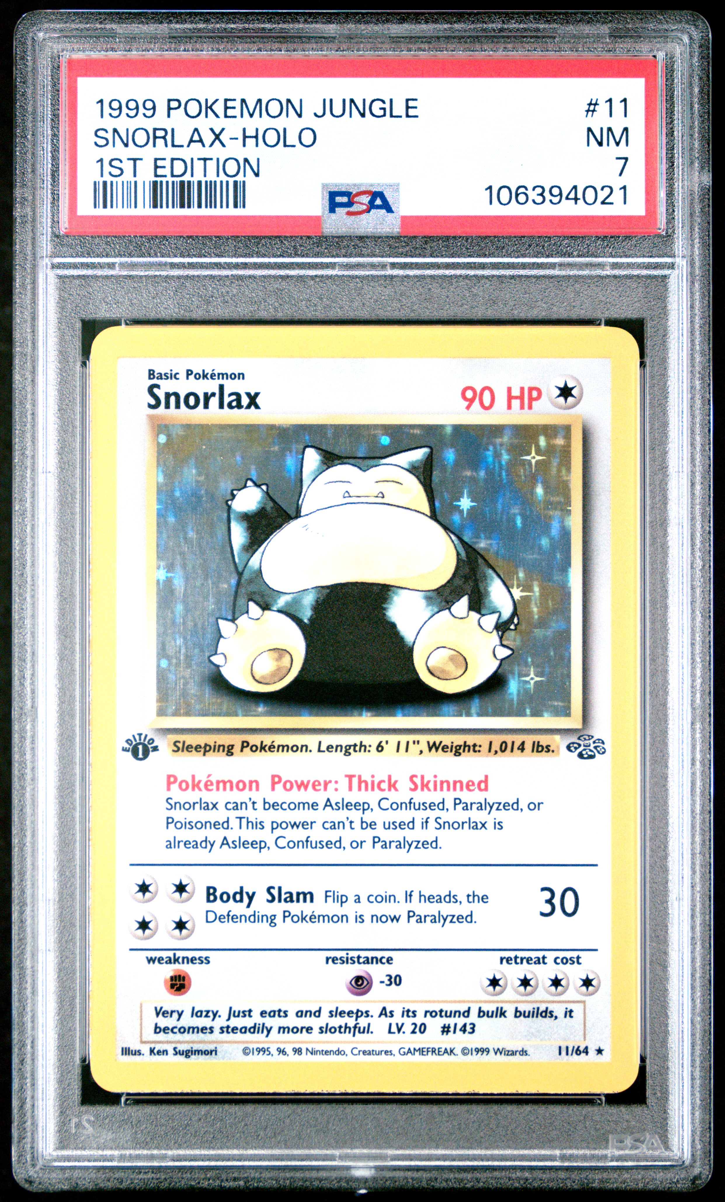 1999 Pokemon Jungle Snorlax-Holo #11 (1St Edition) Nm 7 front