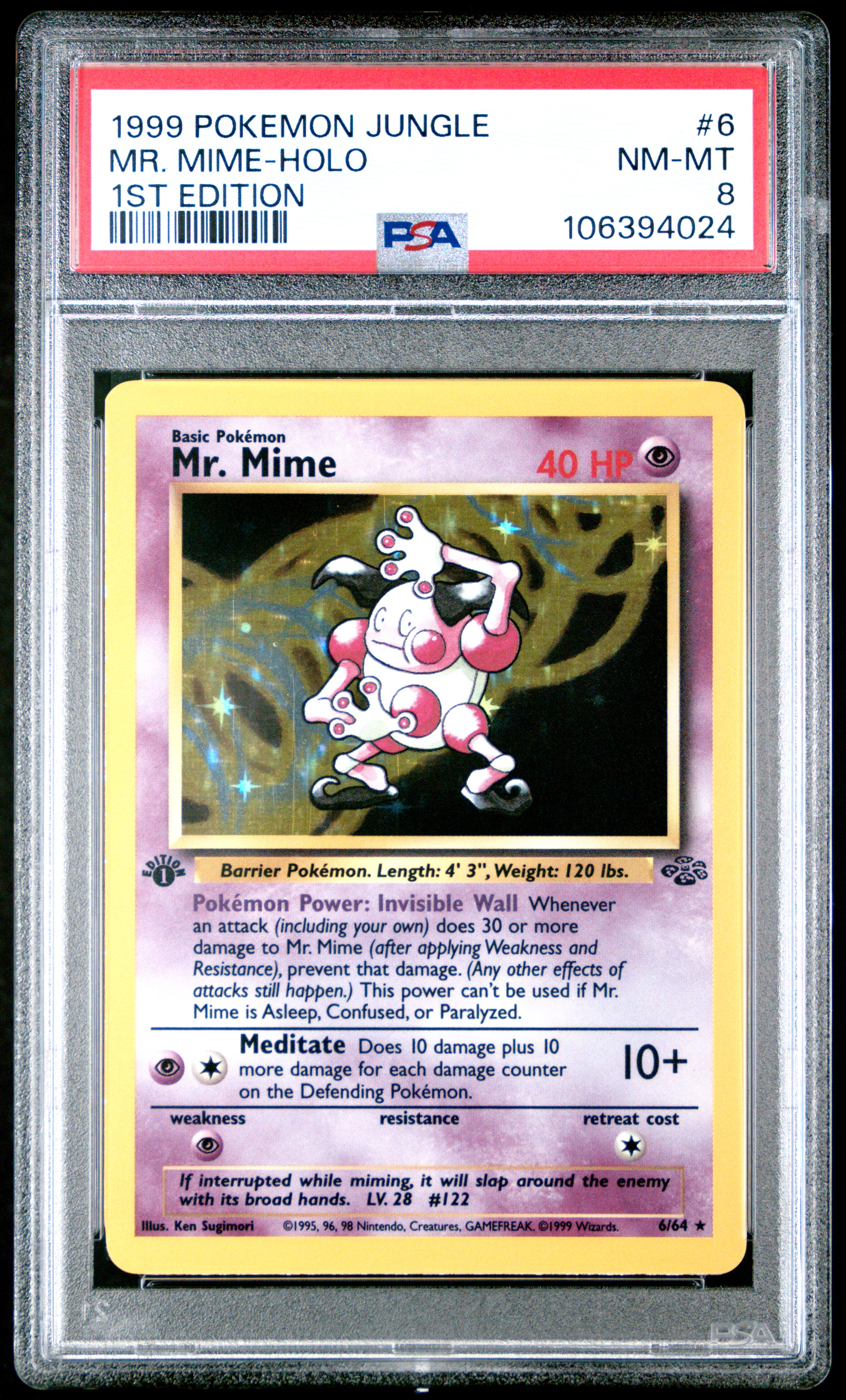 1999 Pokemon Jungle Mr. Mime-Holo #6 (1St Edition) Nm-Mt 8 front