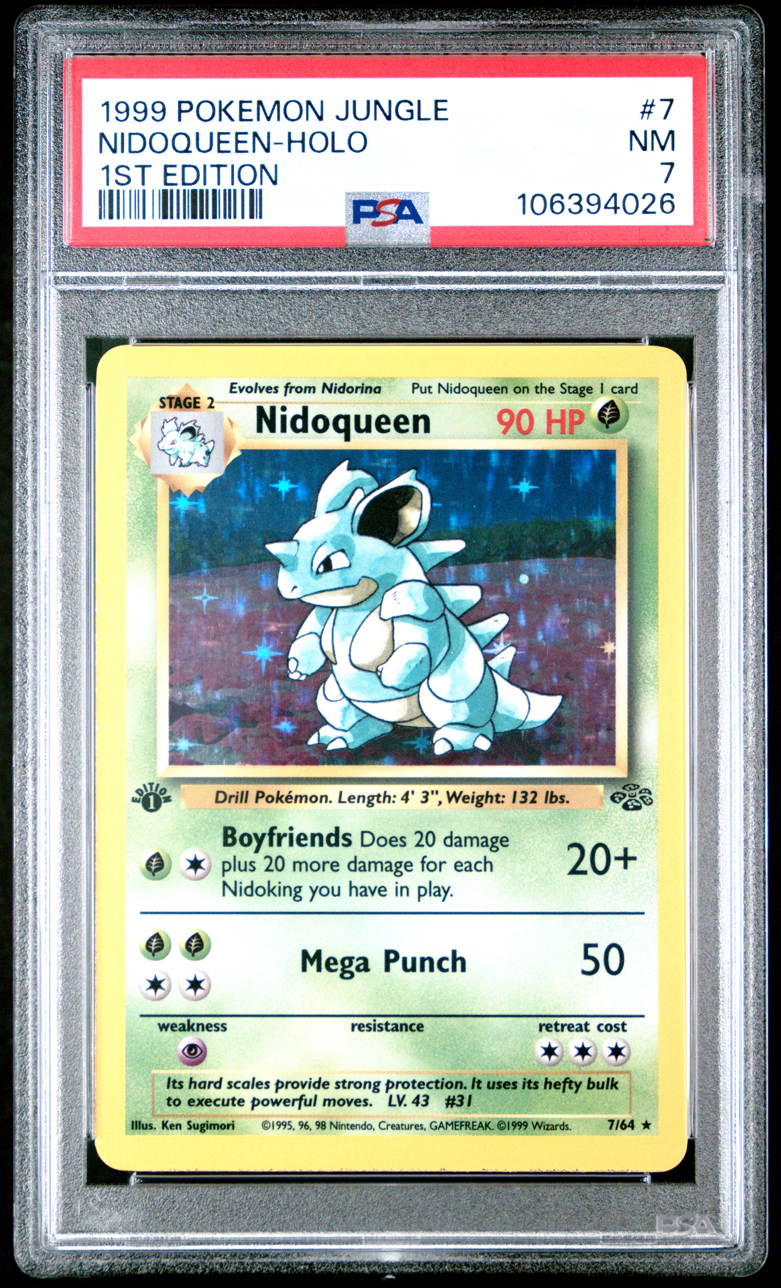 1999 Pokemon Jungle Nidoqueen-Holo #7 (1St Edition) Nm 7 front