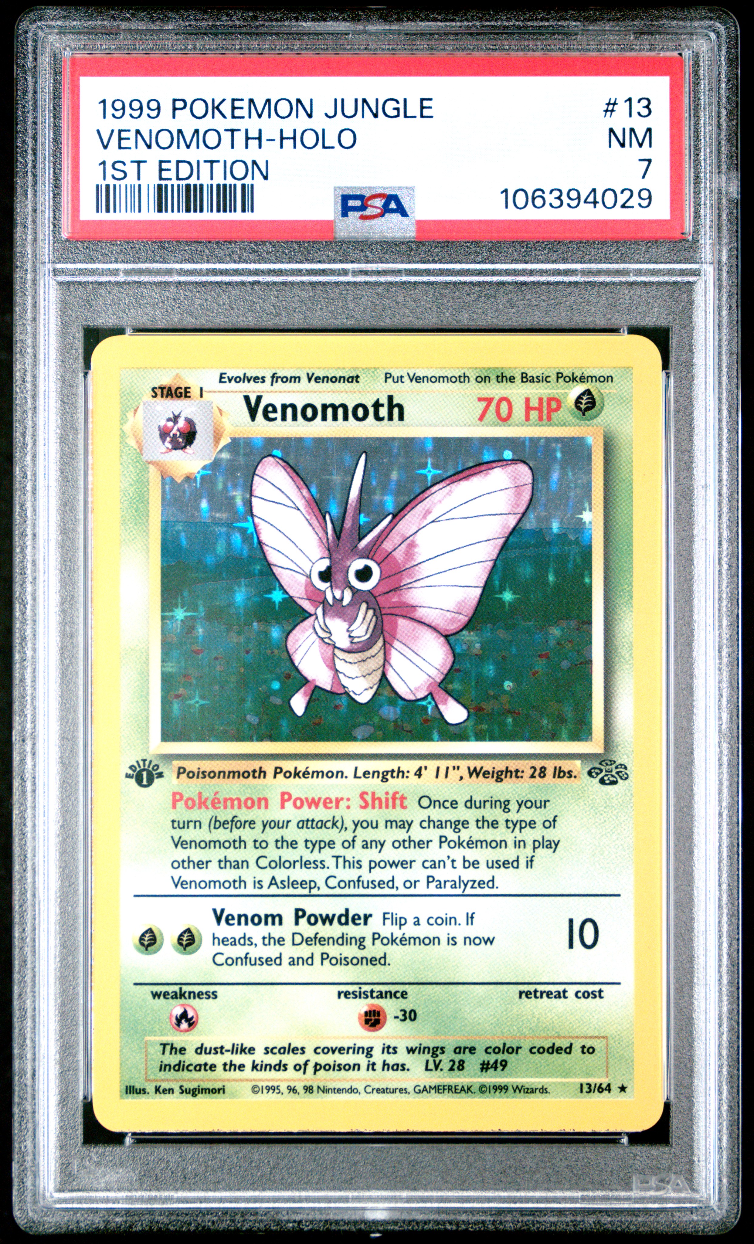 1999 Pokemon Jungle Venomoth-Holo #13 (1St Edition) Nm 7 front