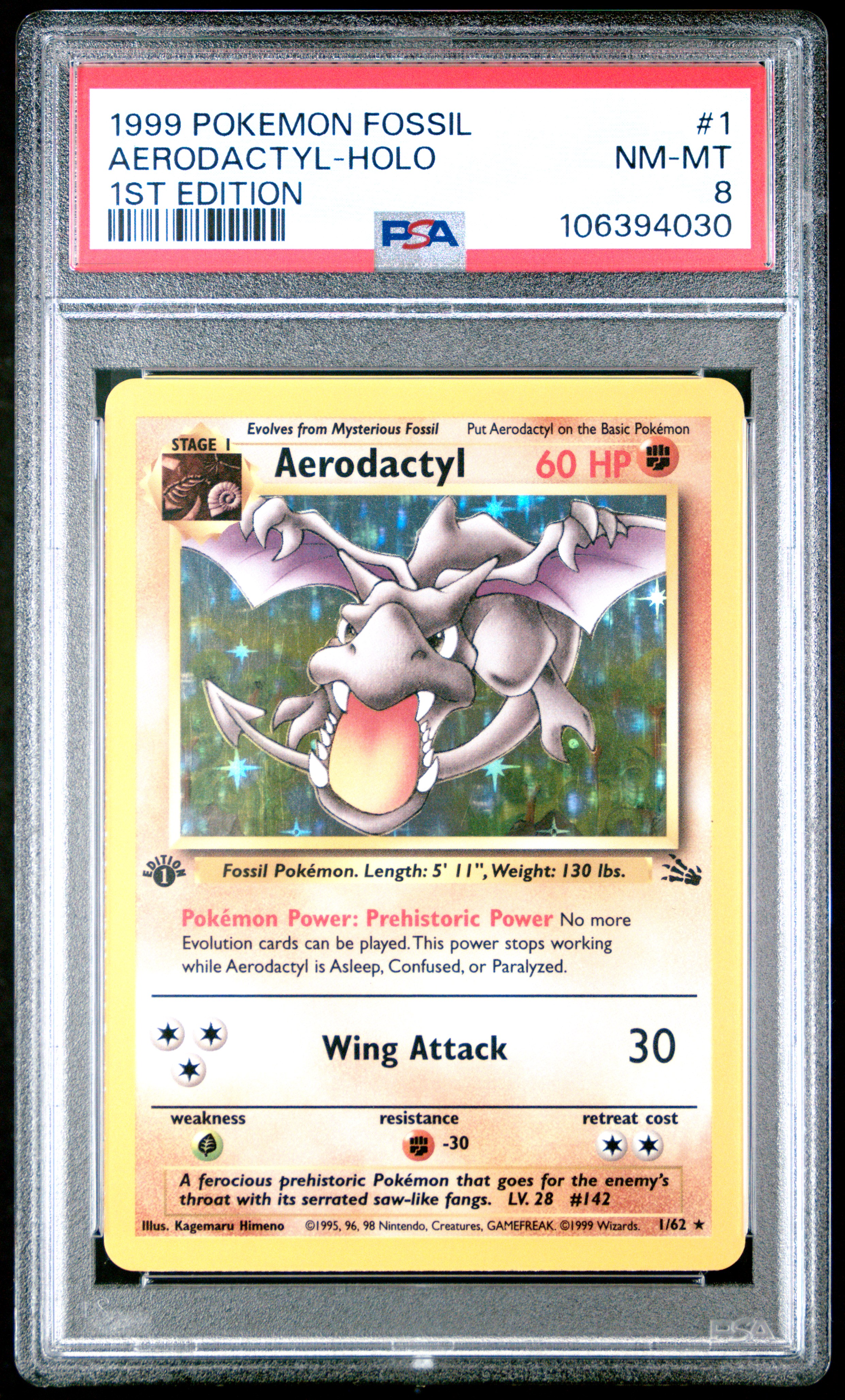 1999 Pokemon Fossil Aerodactyl-Holo #1 (1St Edition) Nm-Mt 8 front