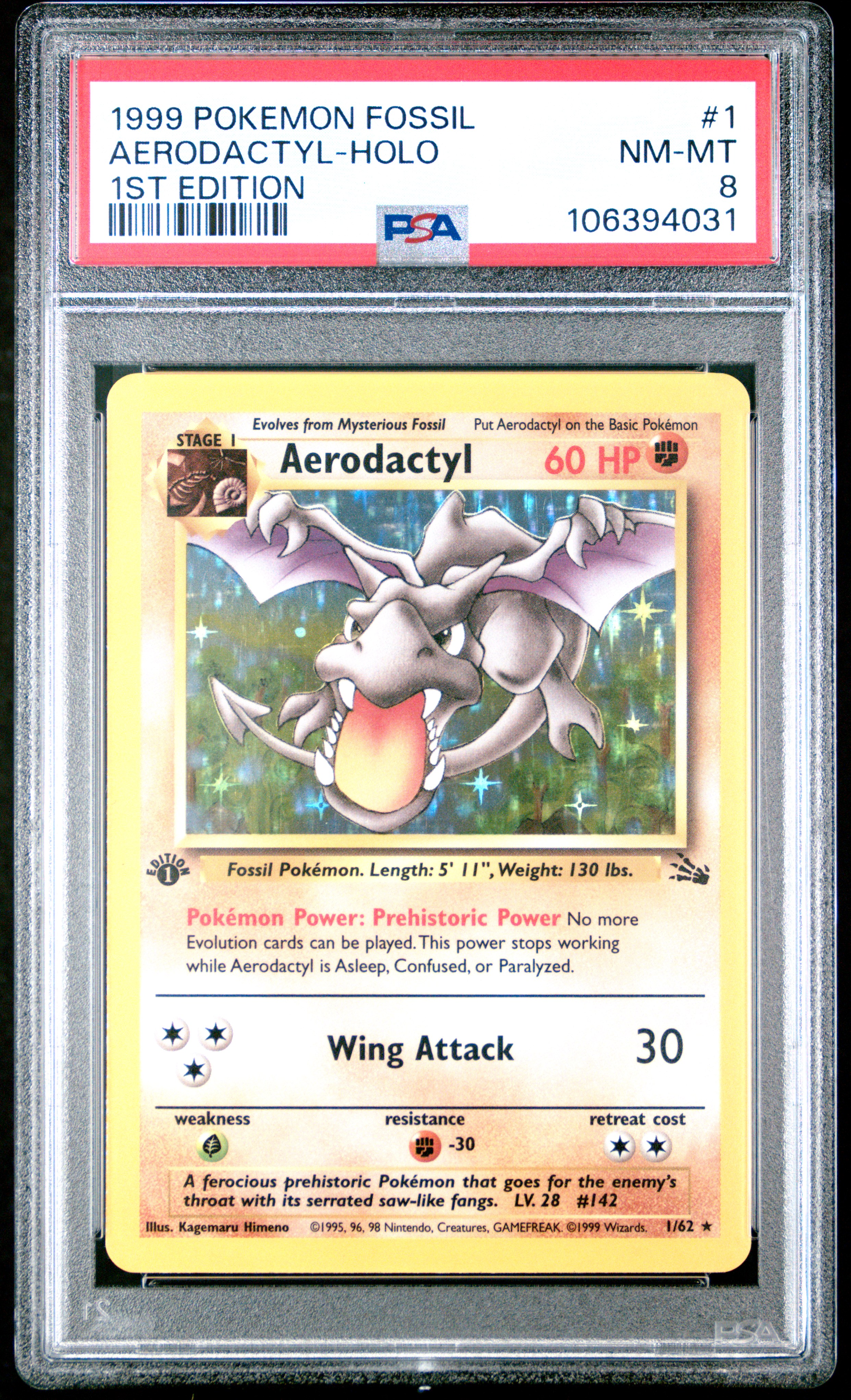 1999 Pokemon Fossil Aerodactyl-Holo #1 (1St Edition) Nm-Mt 8 front