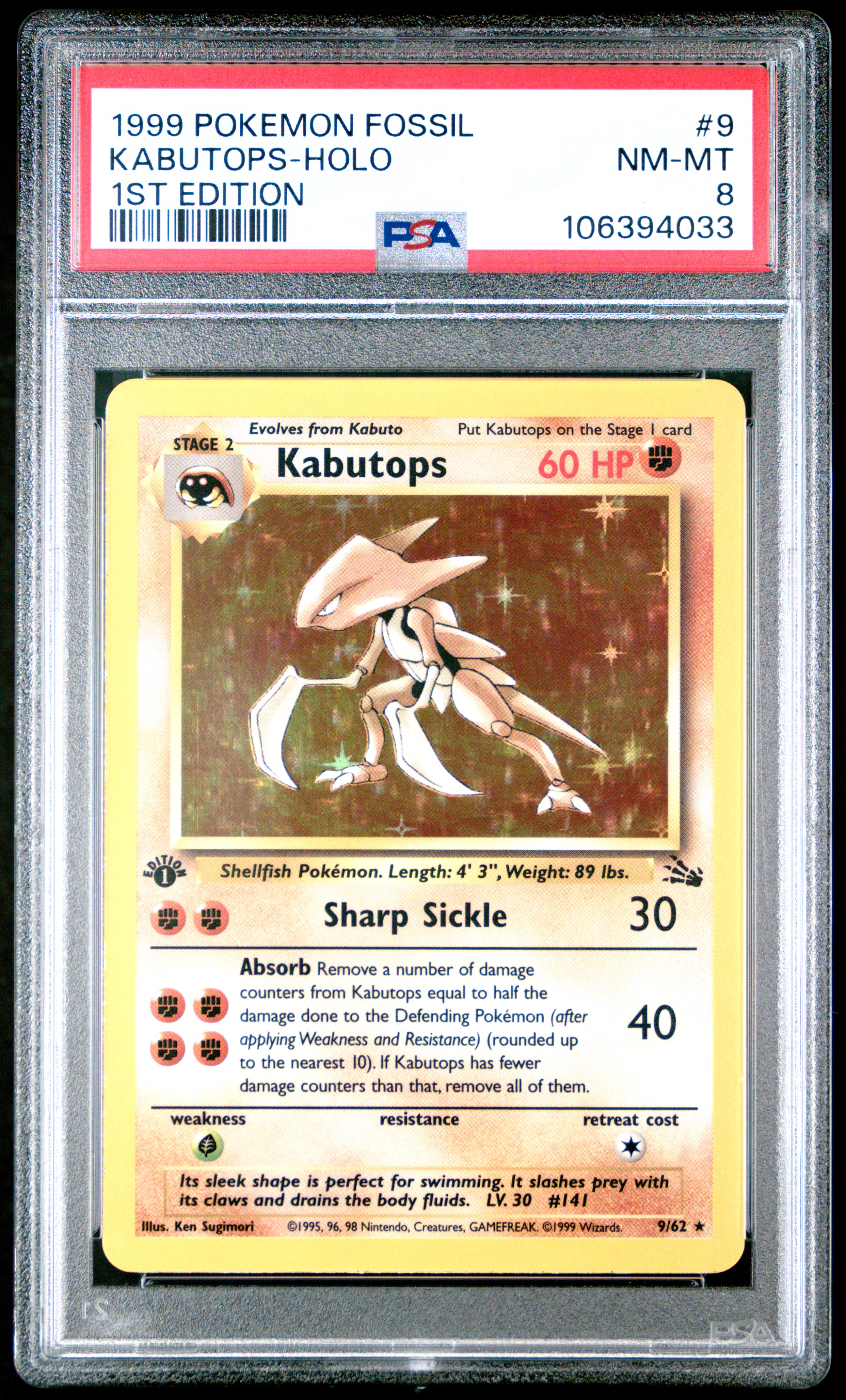1999 Pokemon Fossil Kabutops-Holo #9 (1St Edition) Nm-Mt 8 front