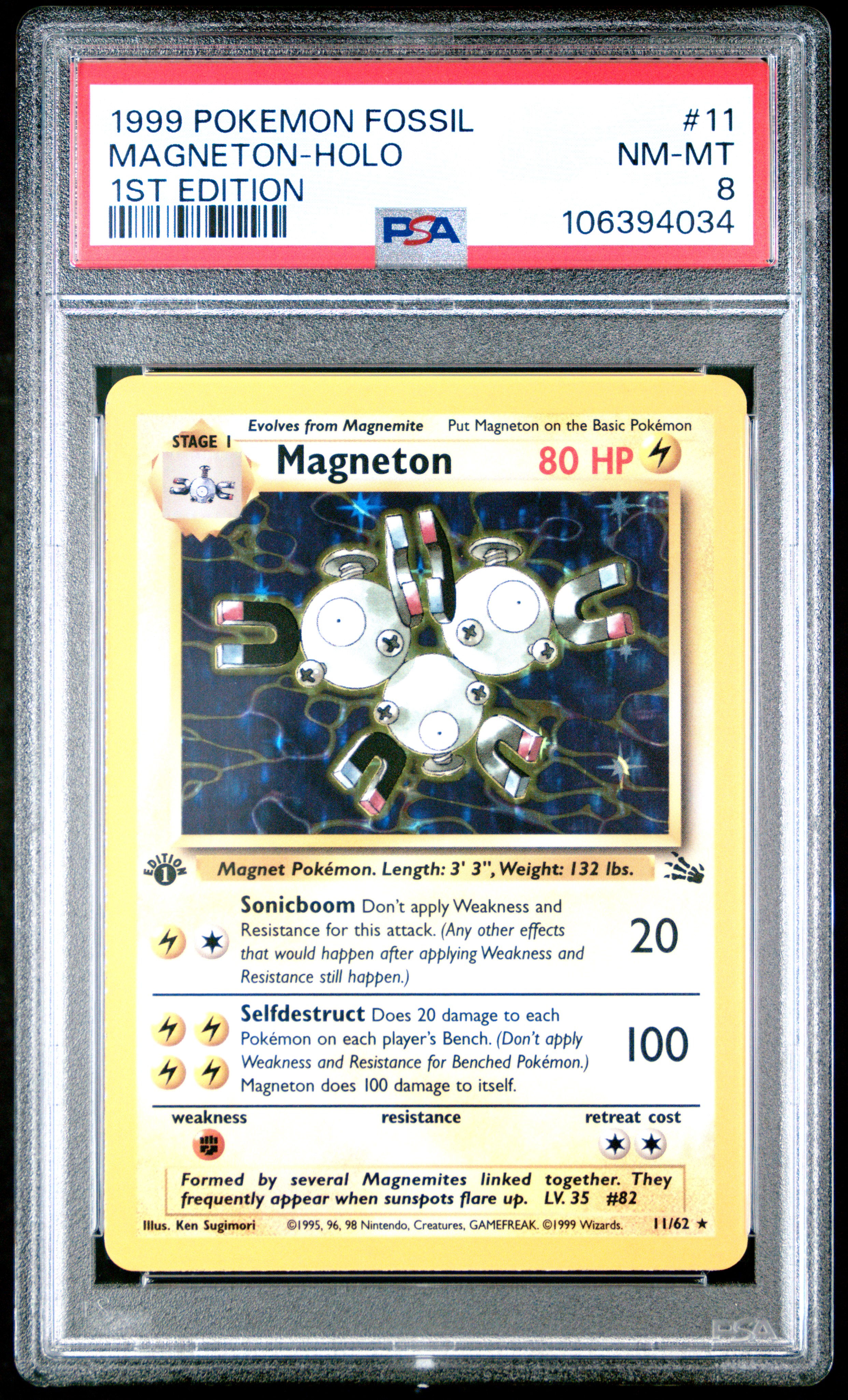 1999 Pokemon Fossil Magneton-Holo #11 (1St Edition) Nm-Mt 8 front