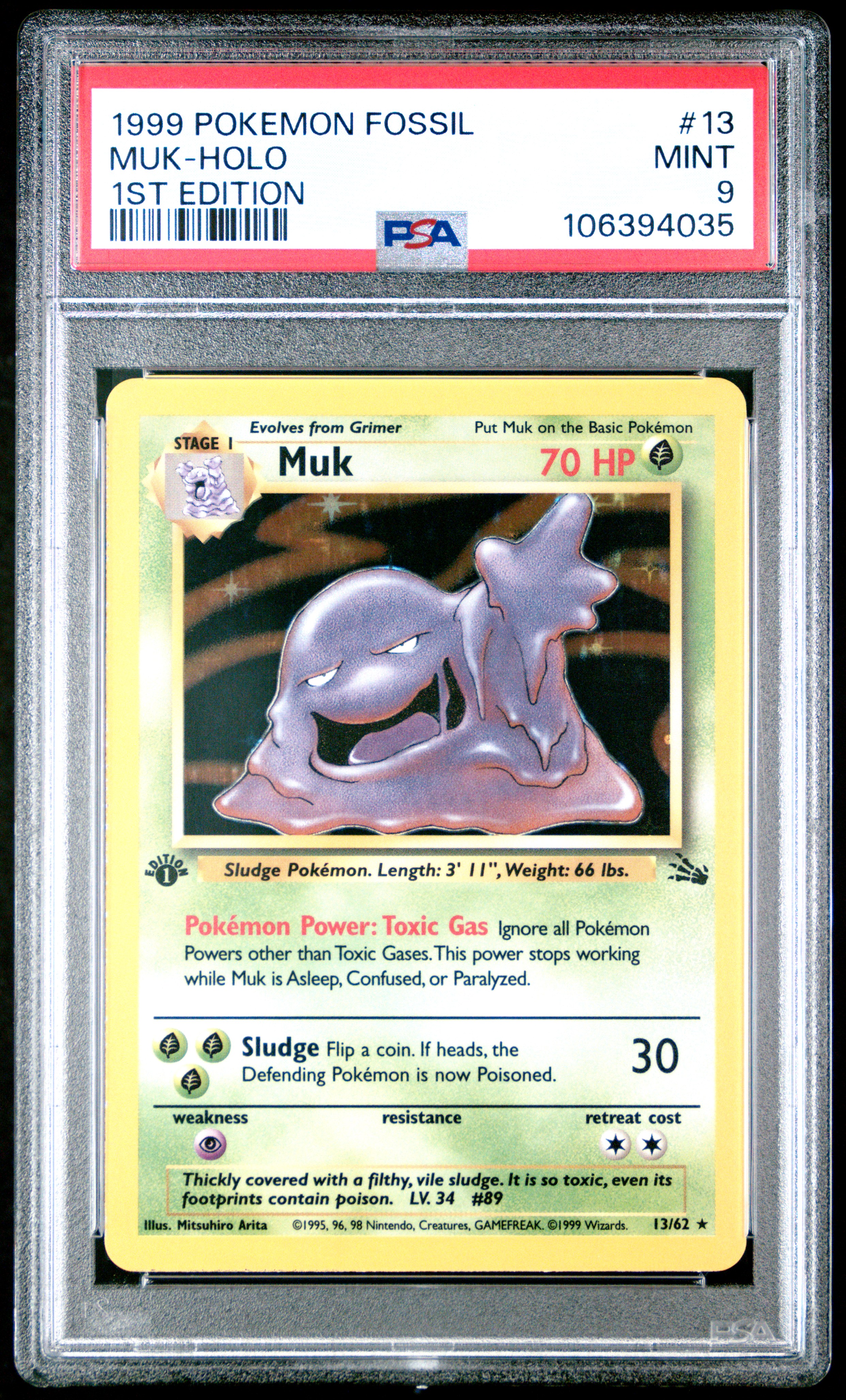 1999 Pokemon Fossil Muk-Holo #13 (1St Edition) Mint 9 front
