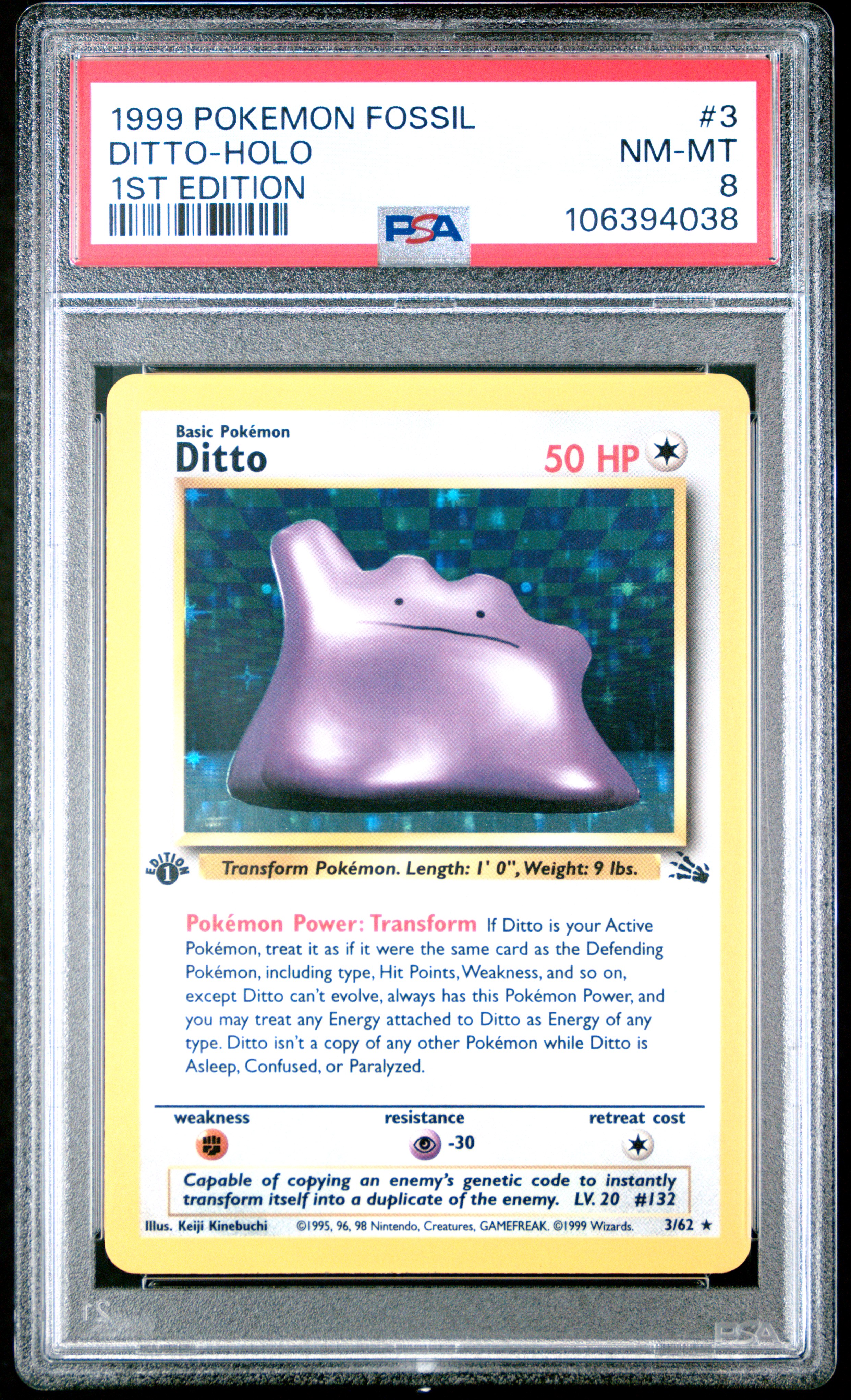 1999 Pokemon Fossil Ditto-Holo #3 (1St Edition) Nm-Mt 8 front