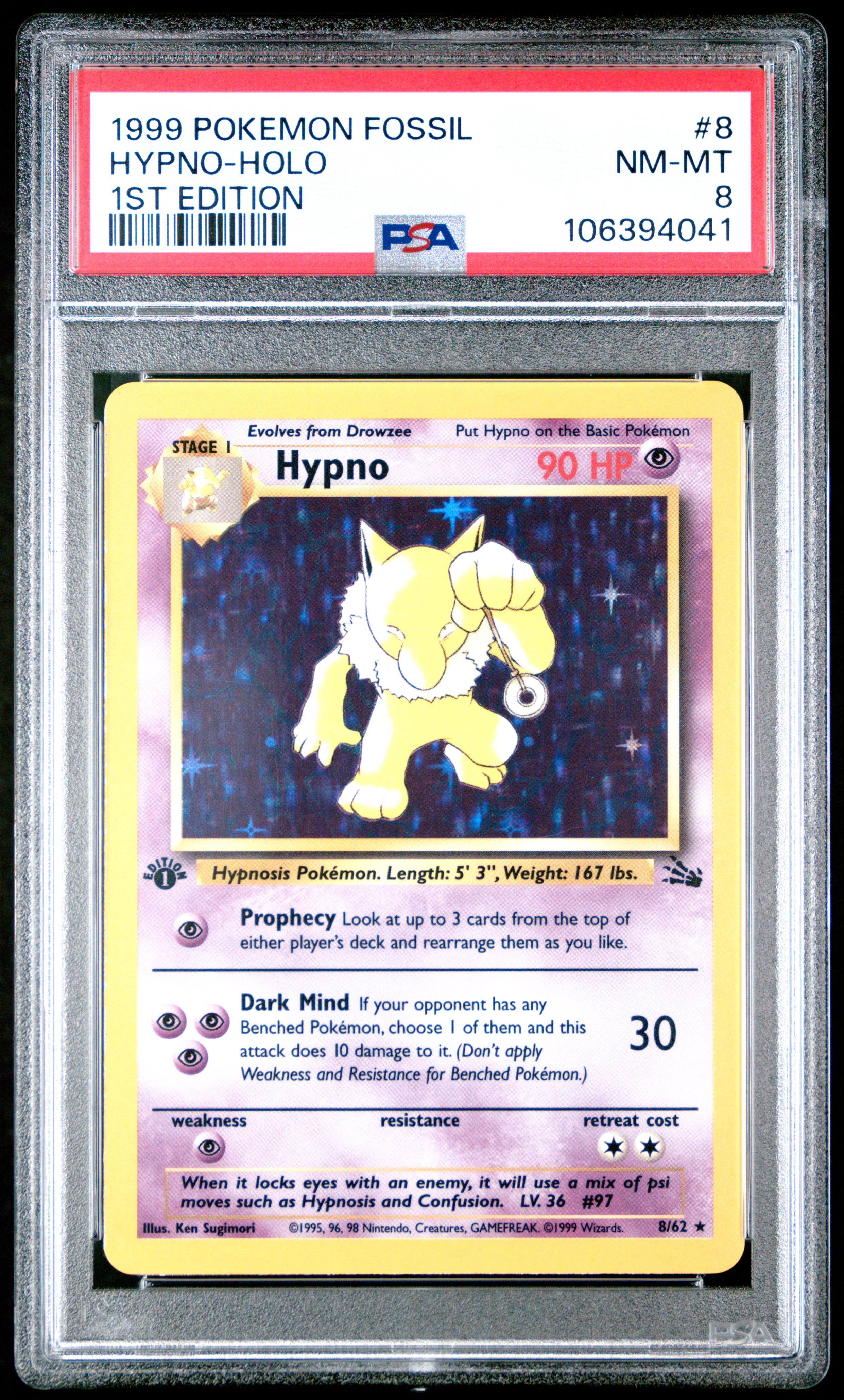 1999 Pokemon Fossil Hypno-Holo #8 (1St Edition) Nm-Mt 8 front