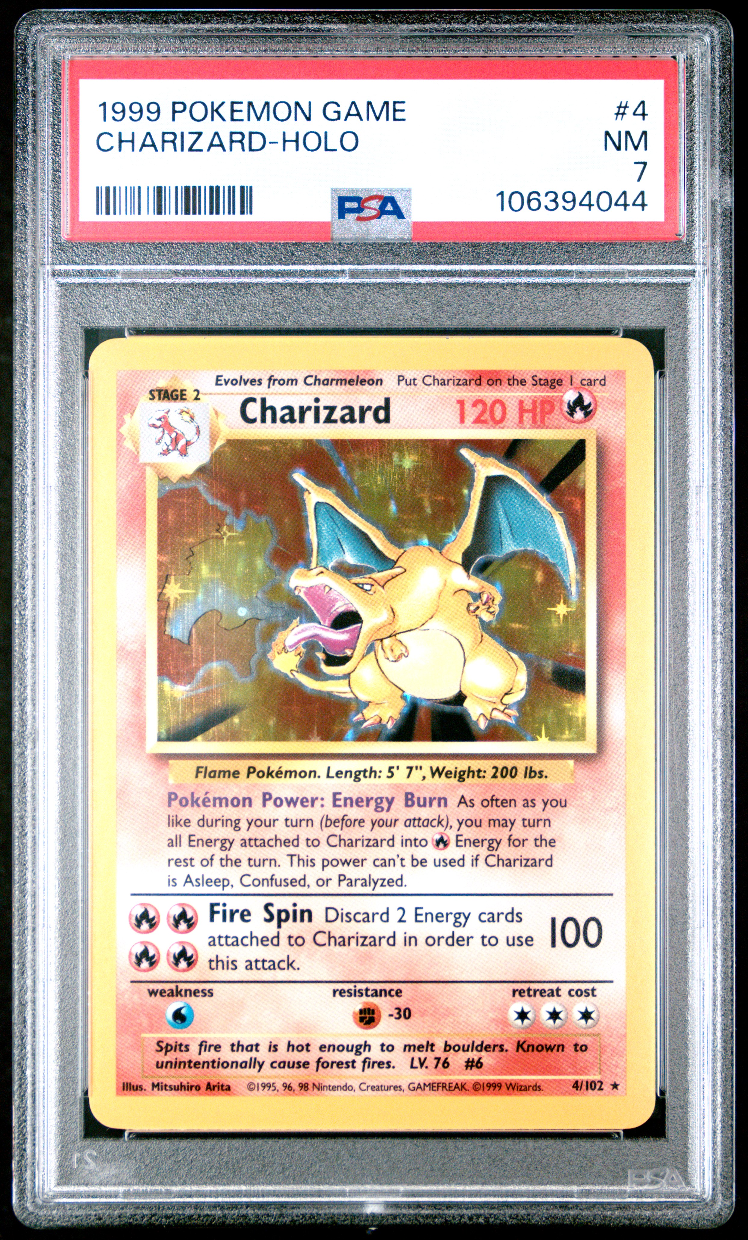 1999 Pokemon Game Charizard-Holo #4 Nm 7 front