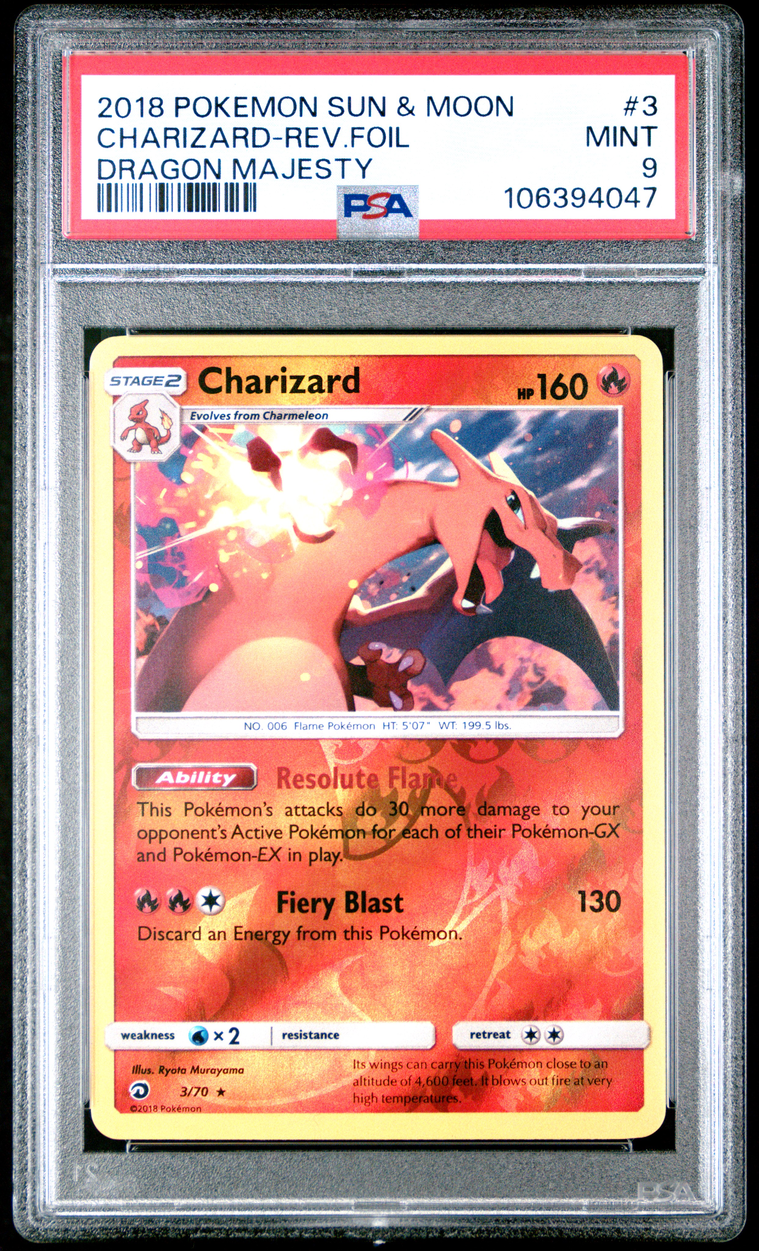 2018 Pokemon Sun & Moon Dragon Majesty Charizard-Rev.foil #3 (Dragon Majesty) Mint 9 front
