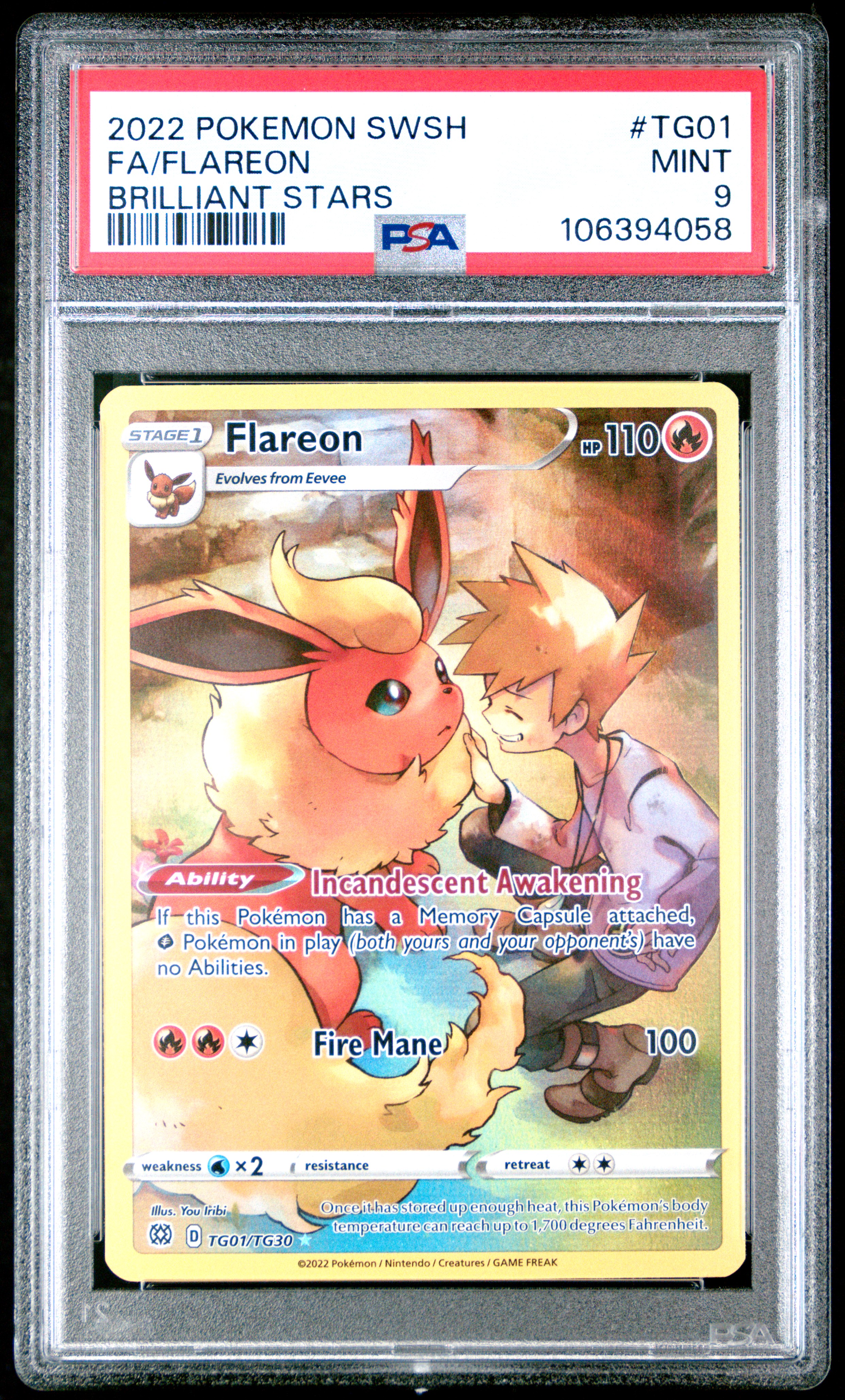 2022 Pokemon Sword & Shield Brilliant Stars Fa/Flareon #Tg01 (Brilliant Stars) Mint 9 front
