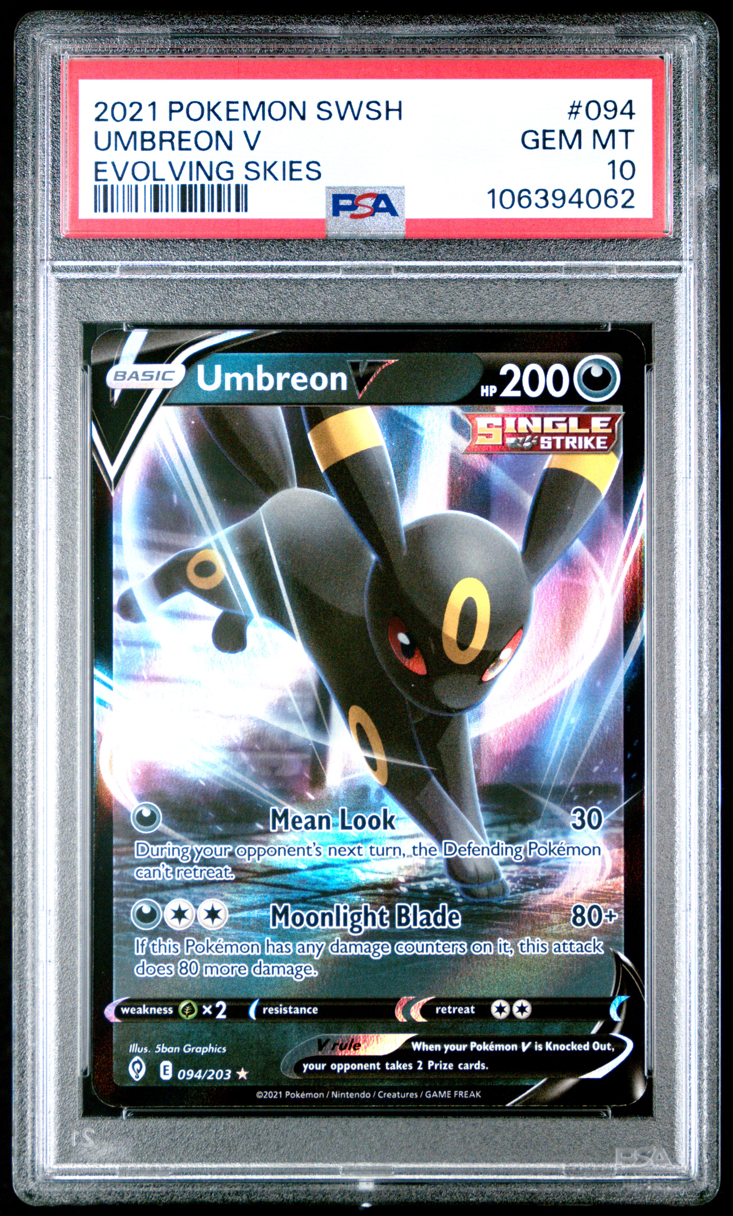 2021 Pokemon Sword & Shield Evolving Skies Umbreon V #094 (Evolving Skies) Gem Mt 10 front