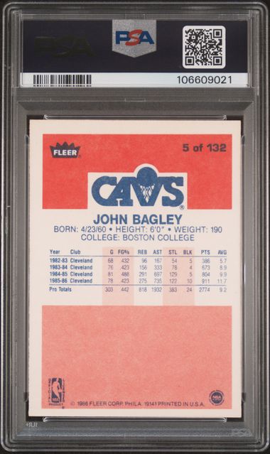 1986 Fleer John Bagley #5 Nm 7 back