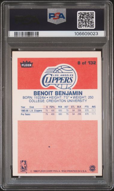 1986 Fleer Benoit Benjamin #8 Nm 7 back