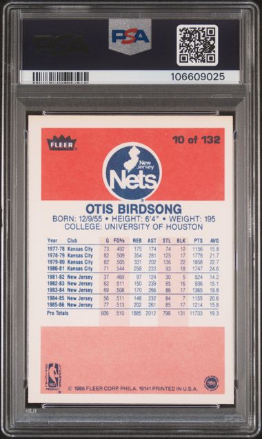 1986 Fleer Otis Birdsong #10 Nm-Mt 8 back