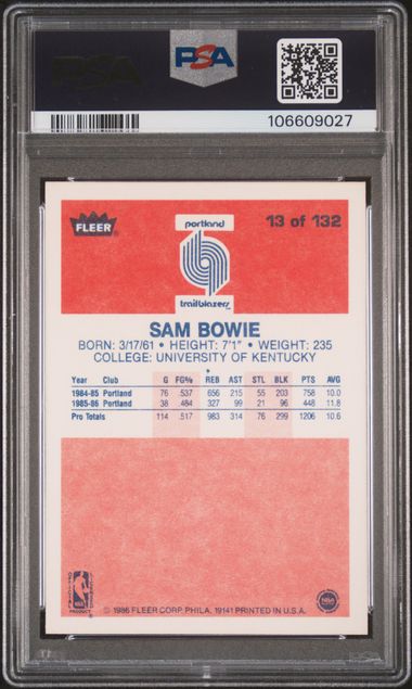1986 Fleer Sam Bowie #13 Nm-Mt 8 back