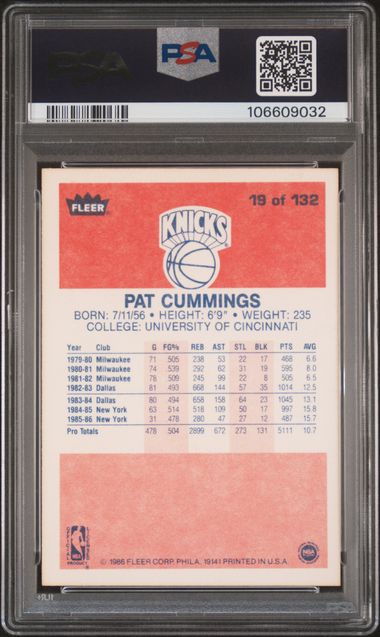 1986 Fleer Pat Cummings #19 Nm-Mt 8 back