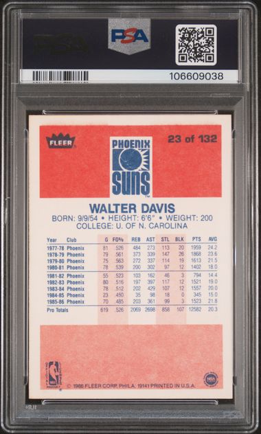 1986 Fleer Walter Davis #23 Nm-Mt 8 back