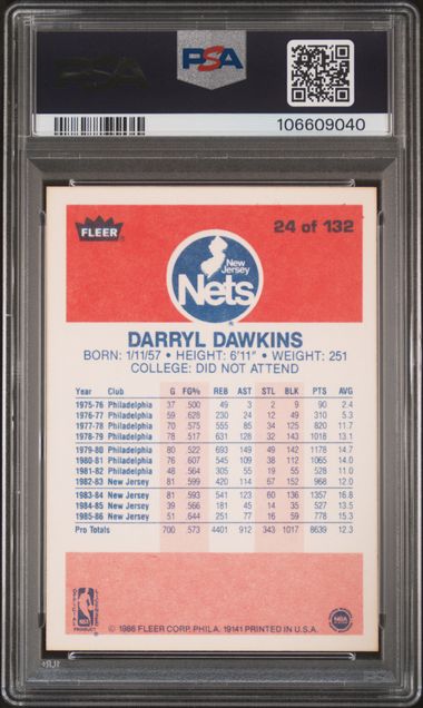 1986 Fleer Darryl Dawkins #24 Nm-Mt 8 back