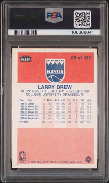 1986 Fleer Larry Drew #25 Nm 7 back
