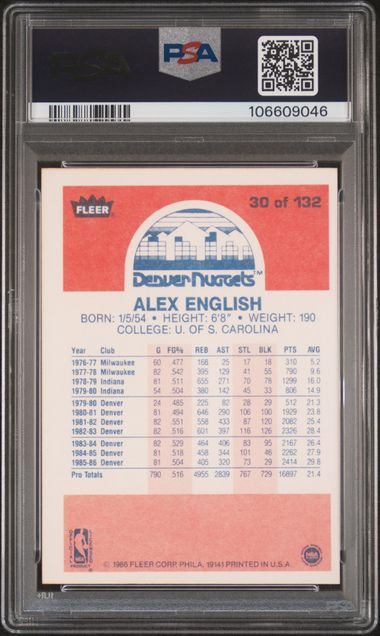 1986 Fleer Alex English #30 Nm 7 back