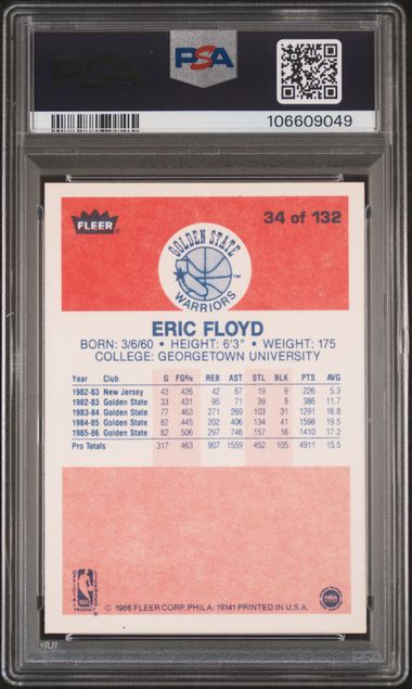 1986 Fleer Eric Floyd #34 Nm 7 back