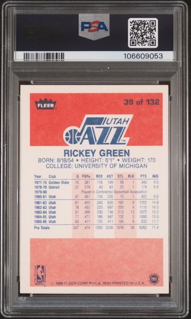 1986 Fleer Rickey Green #39 Nm 7 back