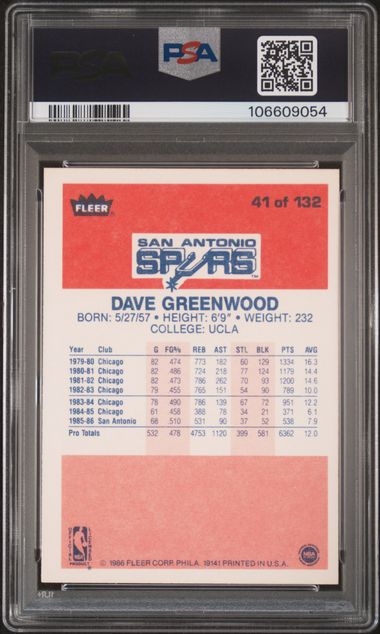 1986 Fleer Dave Greenwood #41 Nm-Mt 8 back