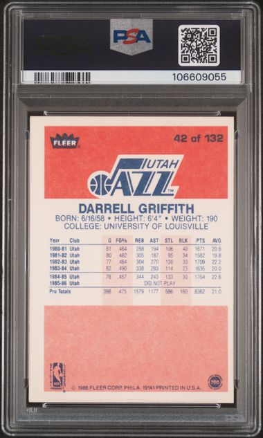 1986 Fleer Darrell Griffith #42 Nm 7 back