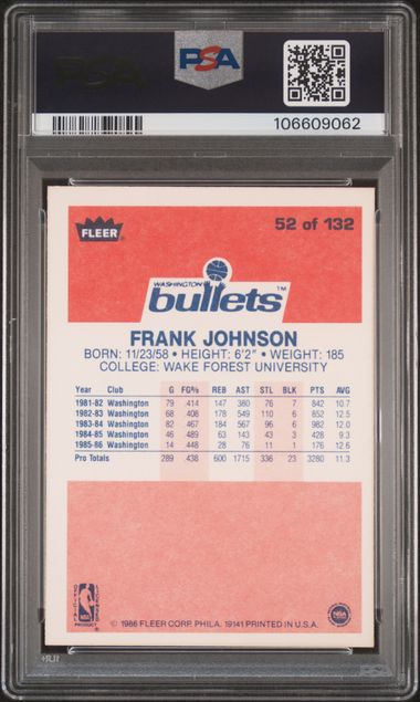 1986 Fleer Frank Johnson #52 Nm 7 back