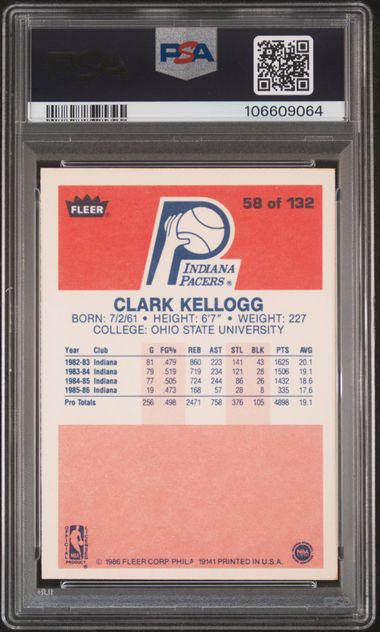 1986 Fleer Clark Kellogg #58 Nm 7 back