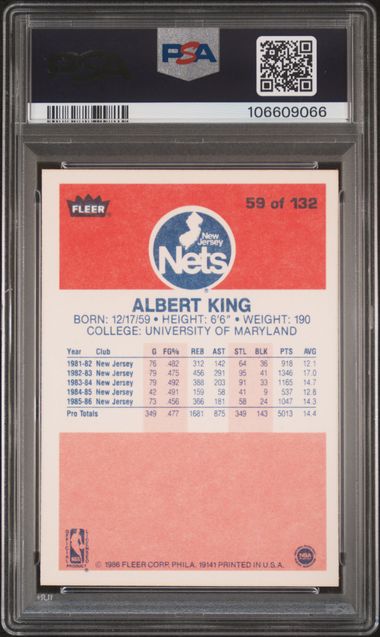 1986 Fleer Albert King #59 Nm-Mt 8 back