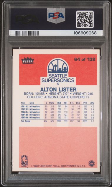 1986 Fleer Alton Lister #64 Nm 7 back