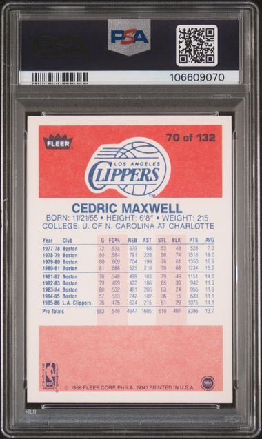 1986 Fleer Cedric Maxwell #70 Nm-Mt 8 back
