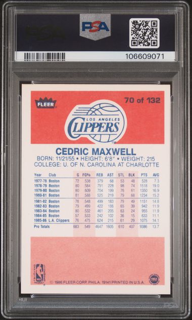 1986 Fleer Cedric Maxwell #70 Nm-Mt 8 back
