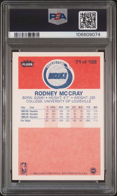 1986 Fleer Rodney Mccray #71 Nm 7 back