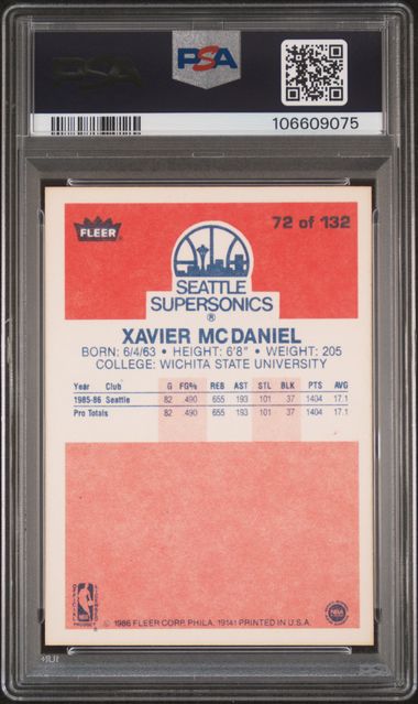 1986 Fleer Xavier Mcdaniel #72 Nm-Mt 8 back