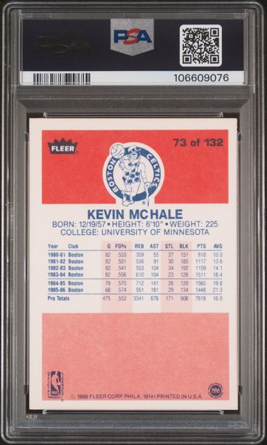 1986 Fleer Kevin Mchale #73 Mint 9 back