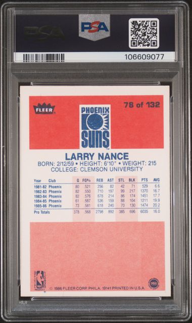 1986 Fleer Larry Nance #78 Nm-Mt 8 back