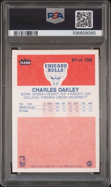 1986 Fleer Charles Oakley #81 Nm-Mt+ 8.5 back