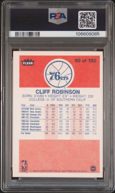 1986 Fleer Cliff Robinson #93 Mint 9 back