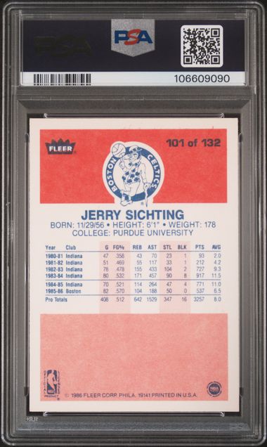 1986 Fleer Jerry Sichting #101 Nm 7 back