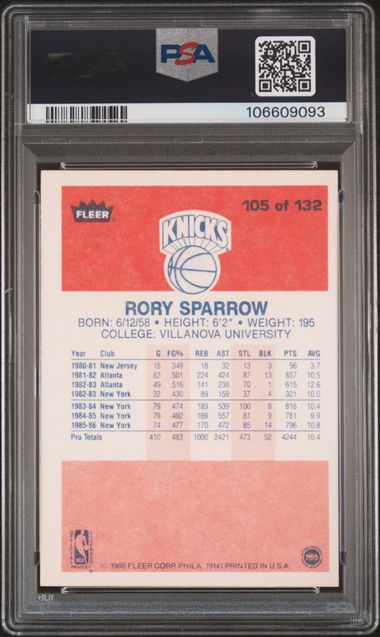 1986 Fleer Rory Sparrow #105 Nm 7 back