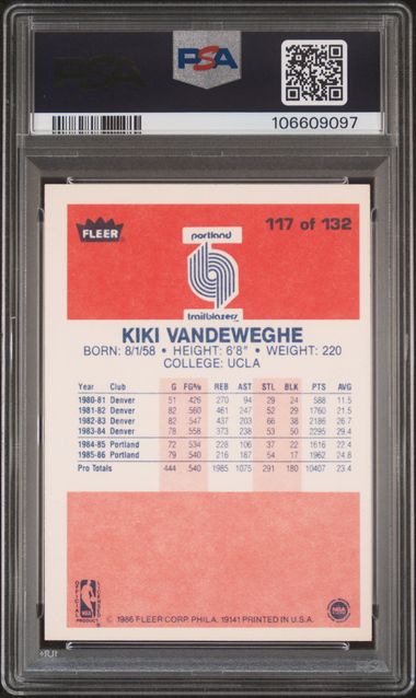 1986 Fleer Kiki Vandeweghe #117 Nm 7 back