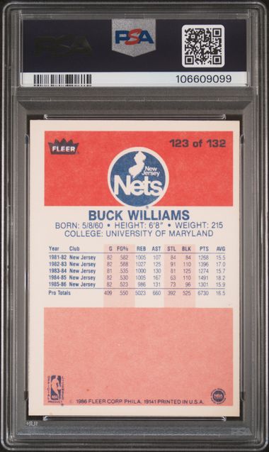1986 Fleer Buck Williams #123 Nm-Mt 8 back