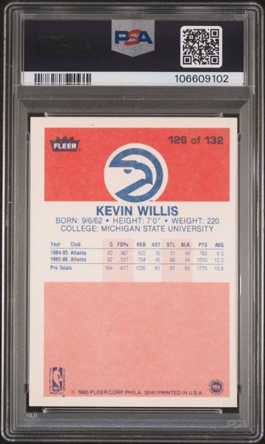 1986 Fleer Kevin Willis #126 Nm-Mt 8 back