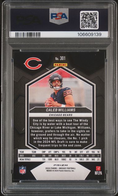 2024 Panini Mosaic Caleb Williams #301 (Silver) Gem Mt 10 back
