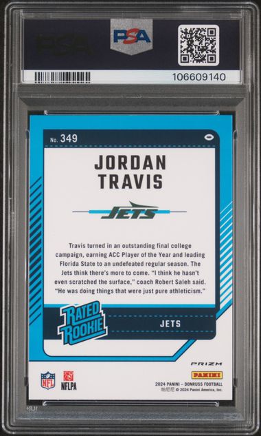 2024 Panini Donruss Jordan Travis #349 (Optic Preview-Red Pandora) Gem Mt 10 back